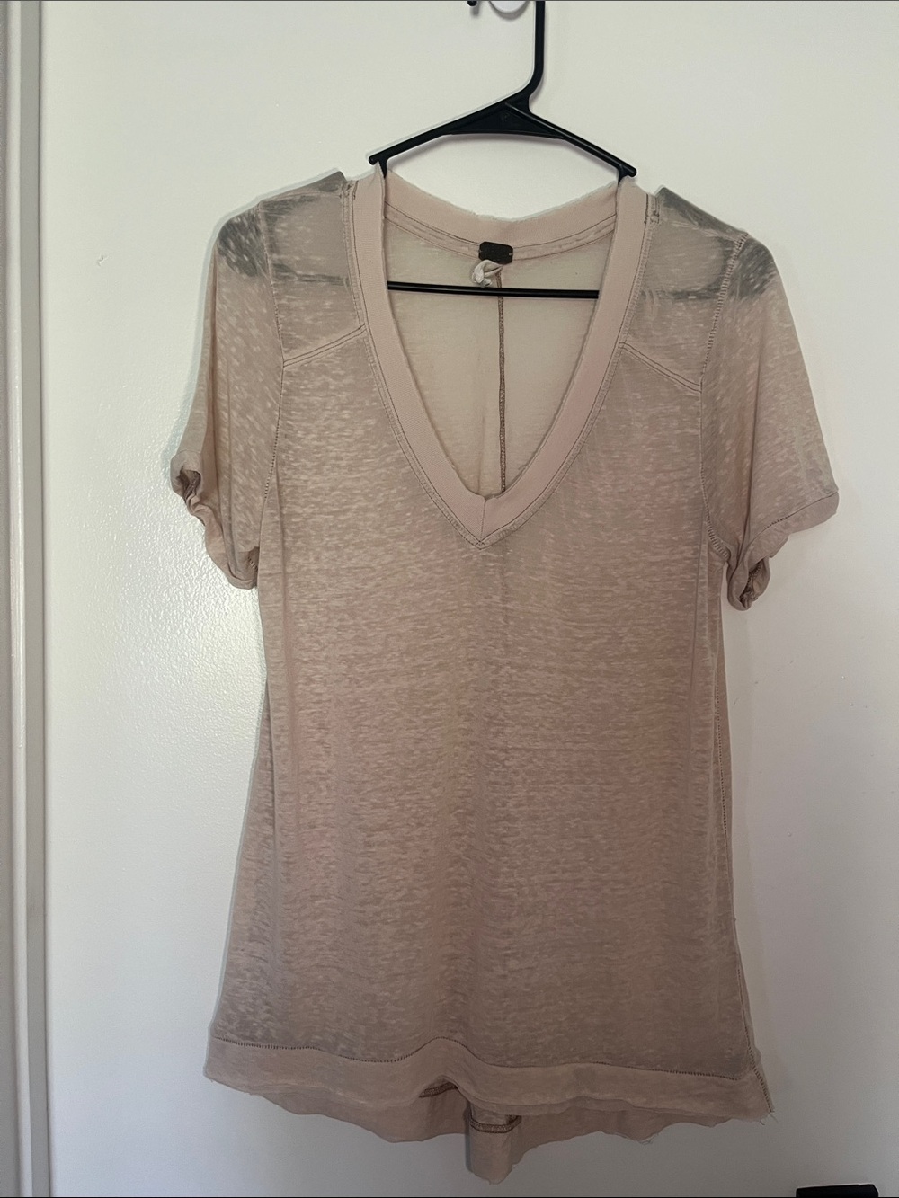 Free People Semi-Sheer Distressed Slouchy V-Neck T-Shirt Small / Petite